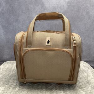 London Fog Newbury 15" 2 Wheel Under Seat Bag Beige Tan Herringbone See Pics